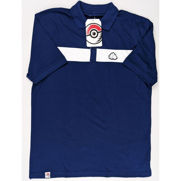 Pokemon Center Polo Size MEDIUM Mens SNOM Blue White Stripe Shirt - Picture 5 of 10